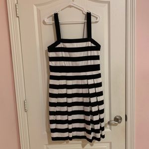 Black and white stripped formal pleated dress